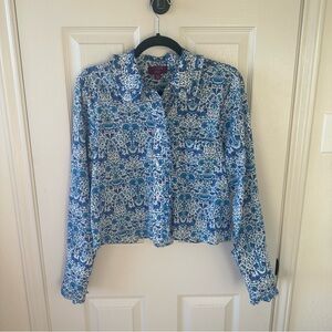 J. Crew Liberty Crop Ruffle Button Up XS
